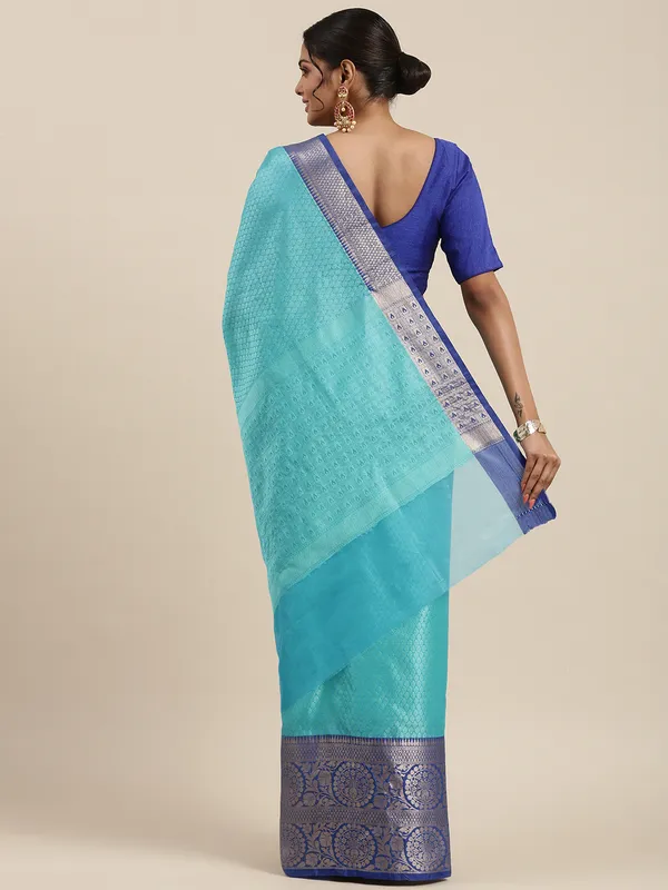 Turquoise_Blue_Art_Silk/Tanchoi_Banarasi_Sarees_For_Women_GEBC9