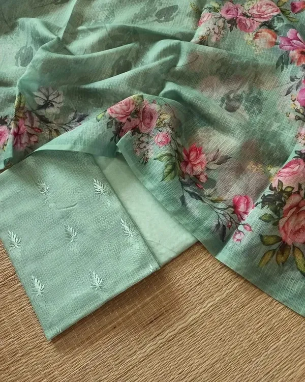 Seagreen_Mercerise_Kota_Check_Embroidery_Booti_with_Digital_Print_Dupatta_Banarasi_Suit_Set_1100SKL_KC9