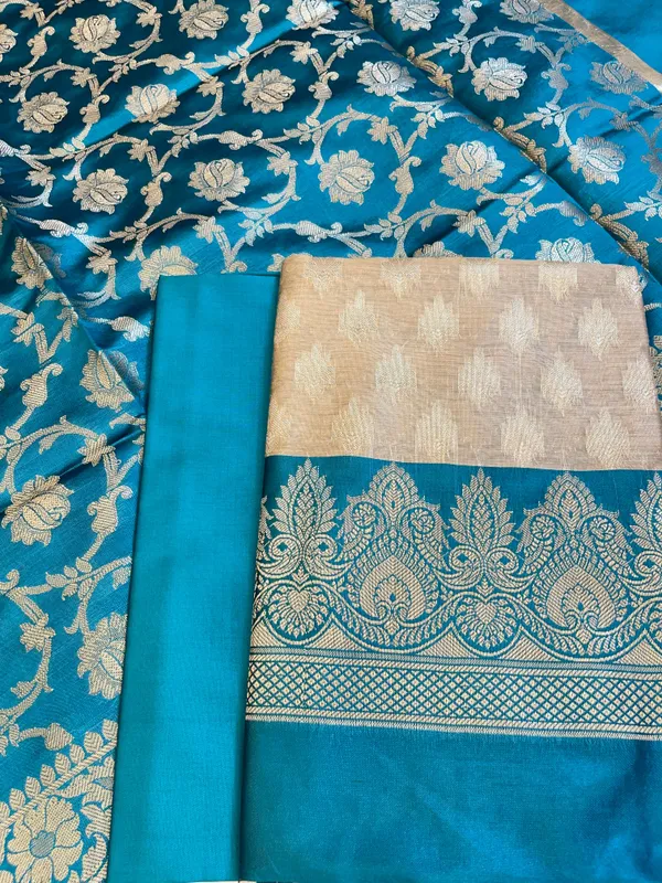 Beige_Art_Silk_Floral_Zari_Booti_Contrast_Banarasi_Suit_with_Seagreen_Dupatta_625AJ_TPT50