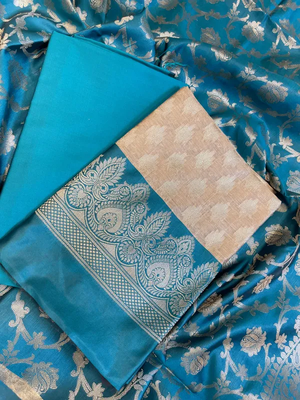 Beige_Art_Silk_Floral_Zari_Booti_Contrast_Banarasi_Suit_with_Seagreen_Dupatta_625AJ_TPT50