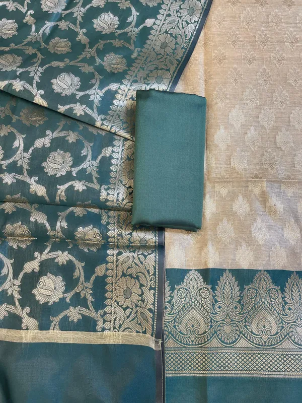 Beige_Art_Silk_Floral_Zari_Booti_Contrast_Banarasi_Suit_with_Seagreen_Dupatta_625AJ_TPT50
