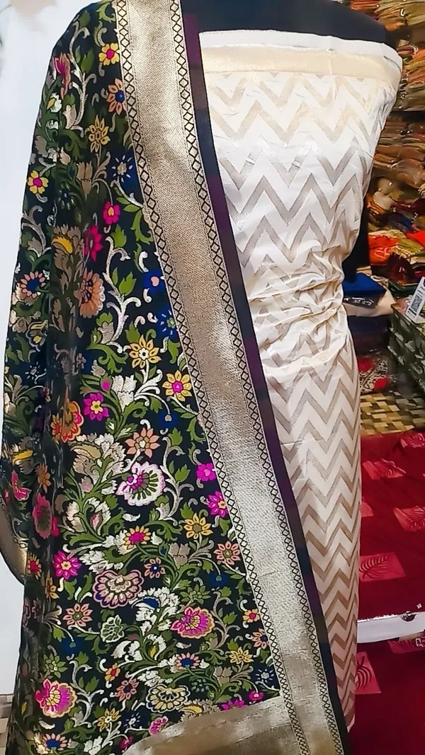 White_Katan_Silk_Zig-Zag_With_Multicolor_Mina_Jaal_Dupatta_Banarasi_Suit_Set_Skl_Kz8