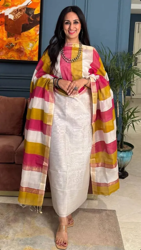 White_Cotton_Silk_Banarasi_Suit_with_Multicolor_Stripe_Dupatta_750SKL_CS16