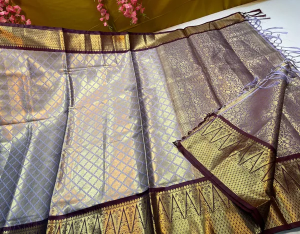 Light_Grey_Semi_Kanchi_Silk_Brocade_Contrast_Brown_Border_Banarasi_Saree_MS_SK11