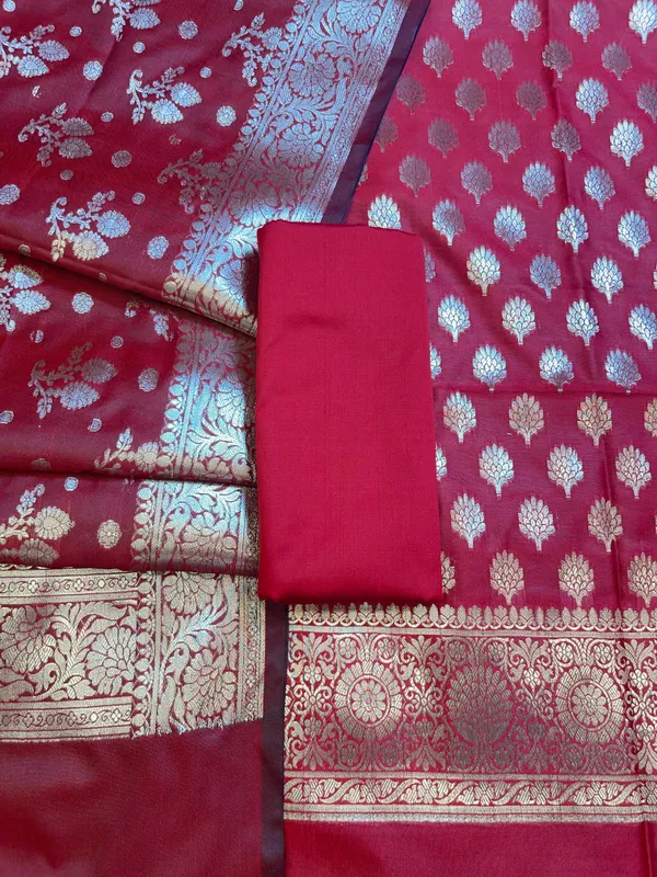 Red_Semi_Silk_Floral_Booti_Banarasi_3_pcs_Suit_Set_900AJ_SK3
