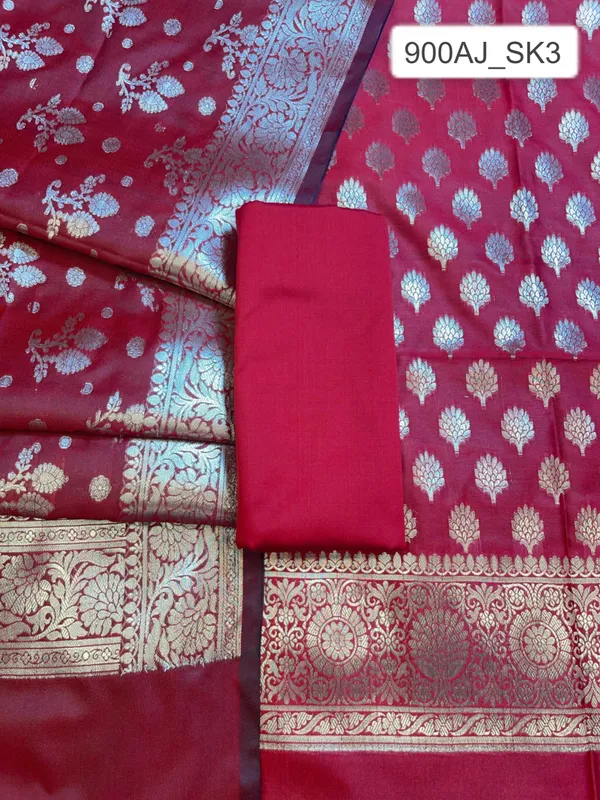 Red_Semi_Silk_Floral_Booti_Banarasi_3_pcs_Suit_Set_900AJ_SK3