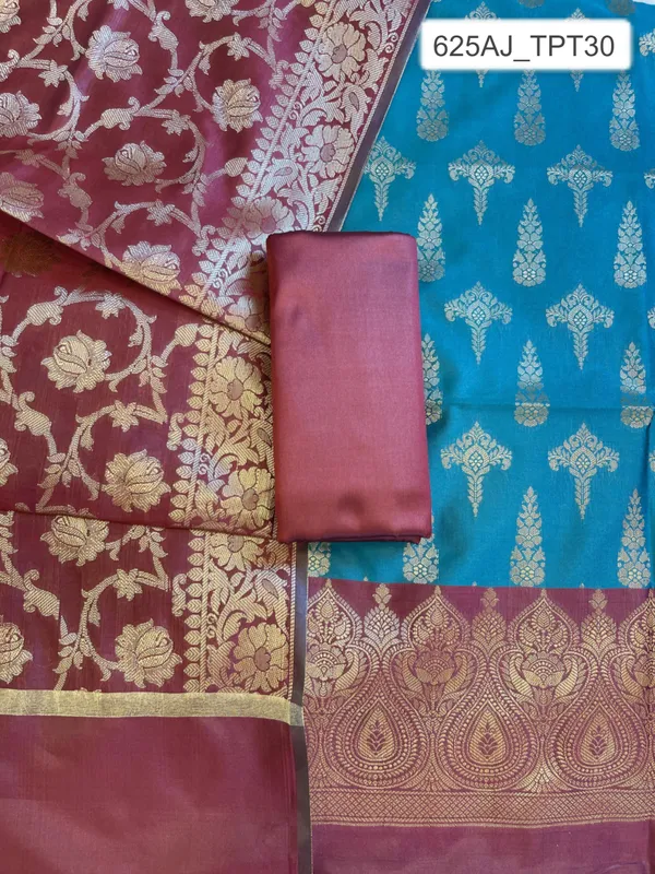 Seagreen_Art_Silk_Floral_Zari_Booti_Contrast_Banarasi_Suit_with_Maroon_Dupatta_625AJ_TPT30