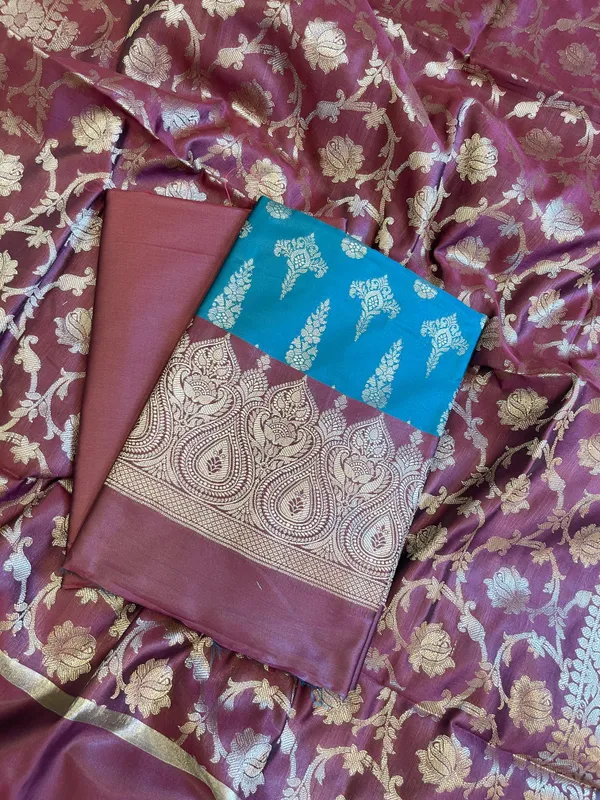 Seagreen_Art_Silk_Floral_Zari_Booti_Contrast_Banarasi_Suit_with_Maroon_Dupatta_625AJ_TPT30