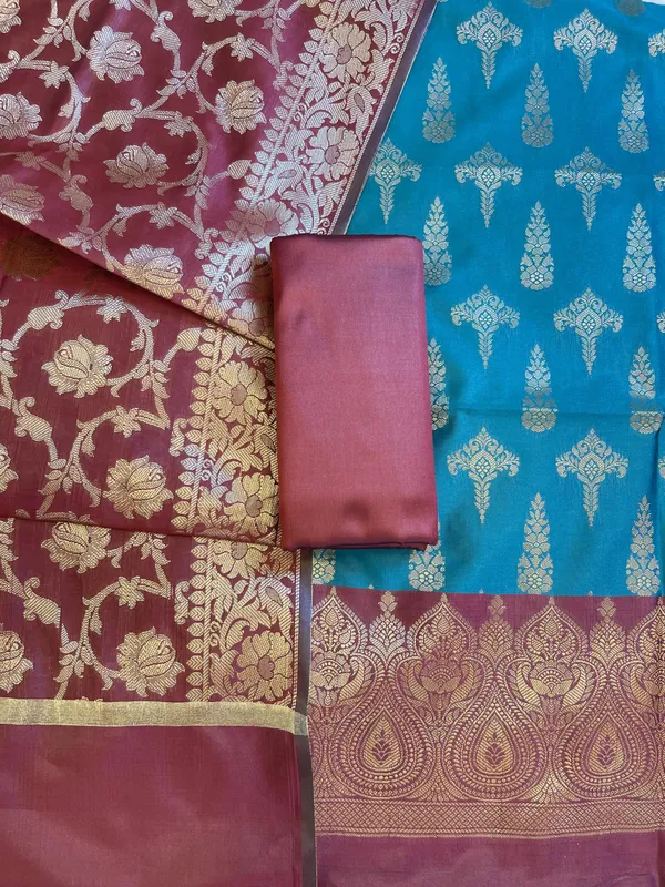 Seagreen_Art_Silk_Floral_Zari_Booti_Contrast_Banarasi_Suit_with_Maroon_Dupatta_625AJ_TPT30