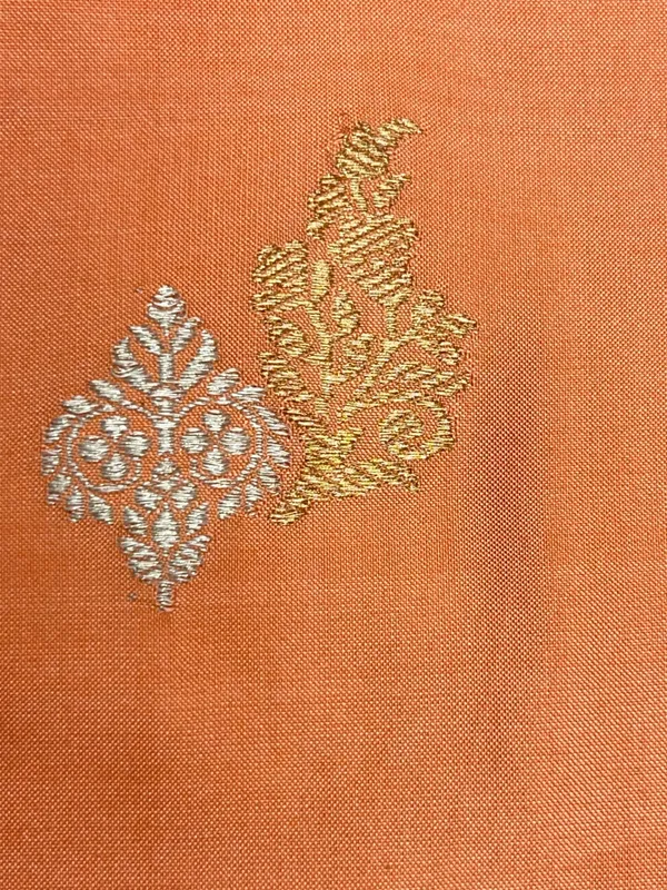 Pure_Handloom_Peach_Katan_Silk_Silver_Zari_Booti_Kadhwa_Banarasi_3_pcs_Suit_Set_14000PR_KS2