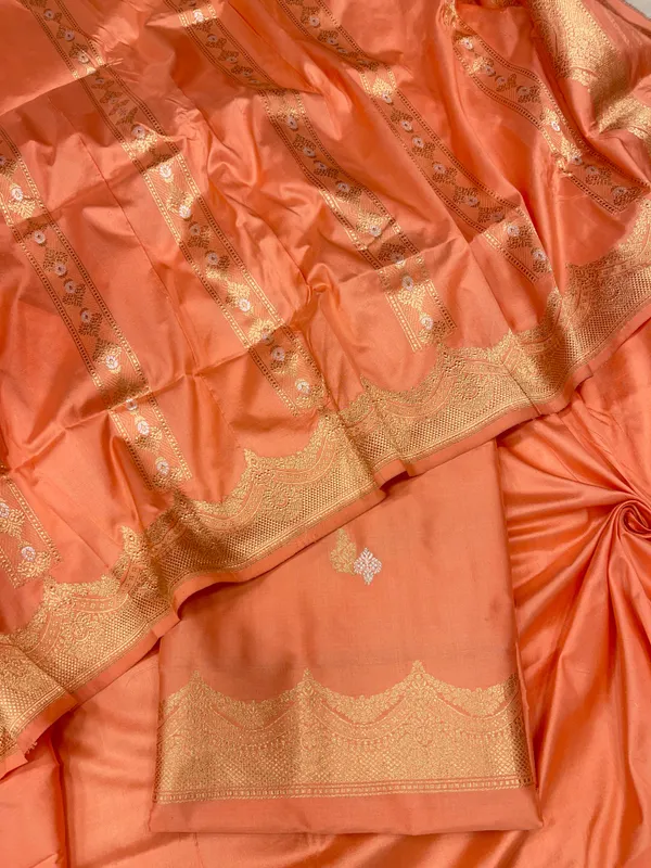 Pure_Handloom_Peach_Katan_Silk_Silver_Zari_Booti_Kadhwa_Banarasi_3_pcs_Suit_Set_14000PR_KS2