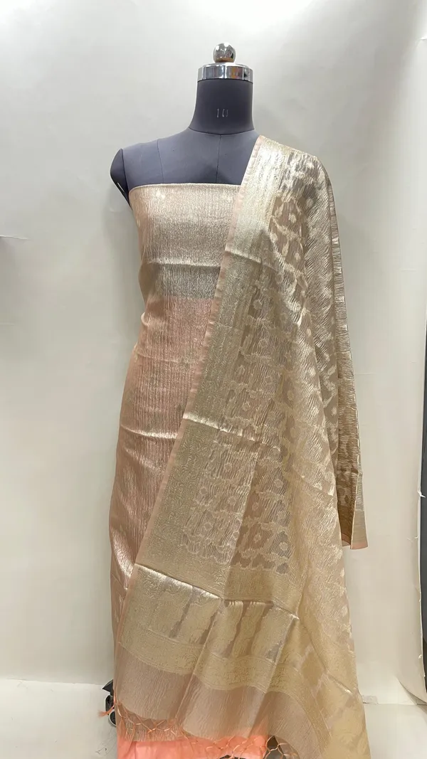 Humairah_Peach_Crush_Tissue_Floral_Zari_Booti_3_pcs_Suit_Set_with_Plain_Bottom_and_Floral_Zari_Checkered_Booti_Peach_Dupatta