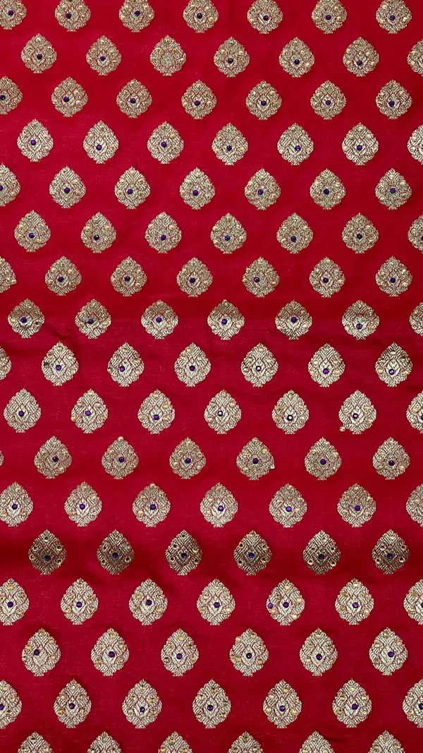 Humairah_Presents_Red_Katan_Silk_Zari_Booti_Heavy_Stone_Work_Banarasi_Saree_with_Contrast_Blue_Floral_Pallu_and_Blue_Blouse