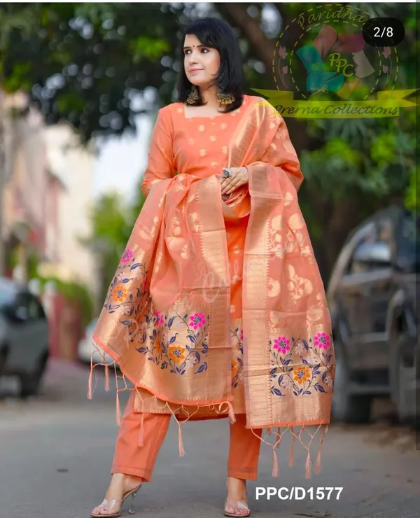 Peach_Cotton_Floral_Zari_Booti_Banarasi_Suit_with_Sleeves_and_Jamdani_Dupatta_650SKL_JM26