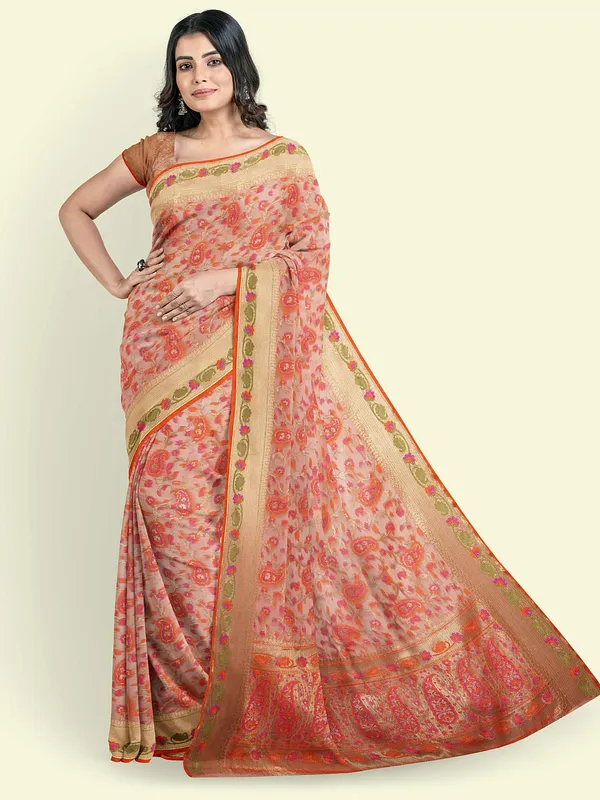 Peach_Cotton_Blend_Banarasi_Sarees_For_Women_GEASF_710