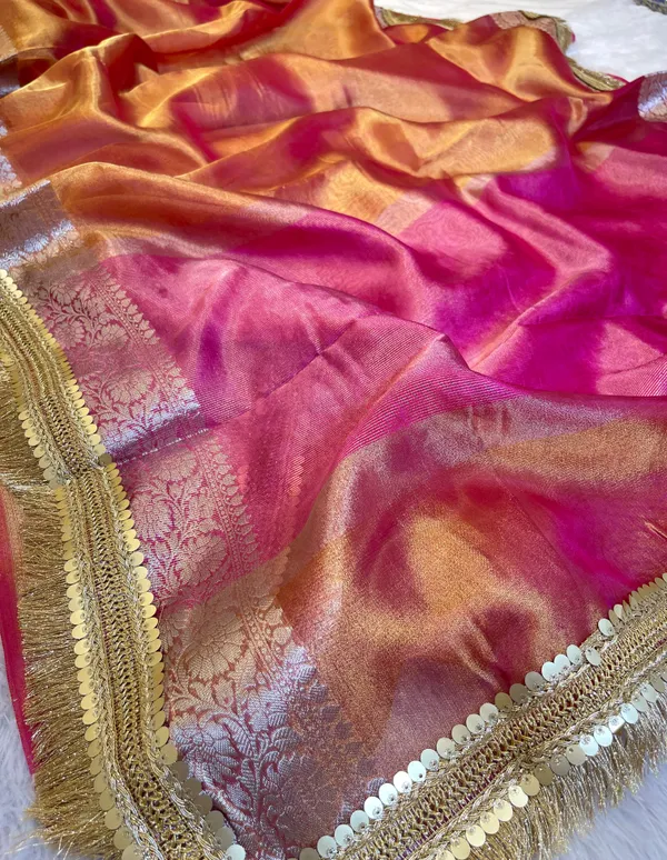 Light_Gold_Tissue_Silk_Contrast_Pink_Pallu_Banarasi_Saree_with_Lace_work_Border_BFS_TL4