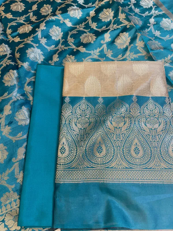 Beige_Art_Silk_Floral_Zari_Booti_Contrast_Banarasi_Suit_with_Seagreen_Dupatta_625AJ_TPT41