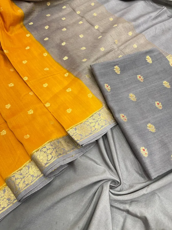 Humairah_Pure_Handloom_Grey_Munga_Silk_Floral_Zari_Mina_Booti_3pcs_Suit_with_Contrast_Mustard_Floral_Zari_Mina_Booti_Dupatta_and_Plain_Grey_Bottom