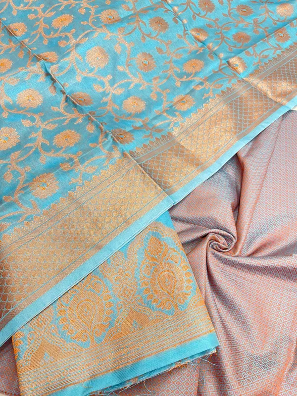Humairah_Presents_Sky_Blue_Semi_Katan_Silk_3_pcs_Suit_Set_with_Plain_Bottom_and_Top_Copper_Floral_Zari_Booti_with_Copper_Zari_Jaal_Dupatta_ASD_103