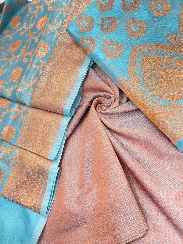 Humairah_Presents_Sky_Blue_Semi_Katan_Silk_3_pcs_Suit_Set_with_Plain_Bottom_and_Top_Copper_Floral_Zari_Booti_with_Copper_Zari_Jaal_Dupatta_ASD_103