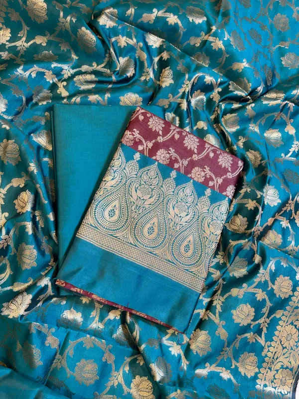 Maroon_Art_Silk_Floral_Zari_Jaal_Contrast_Banarasi_Suit_with_Seagreen_Dupatta_625AJ_TPT23