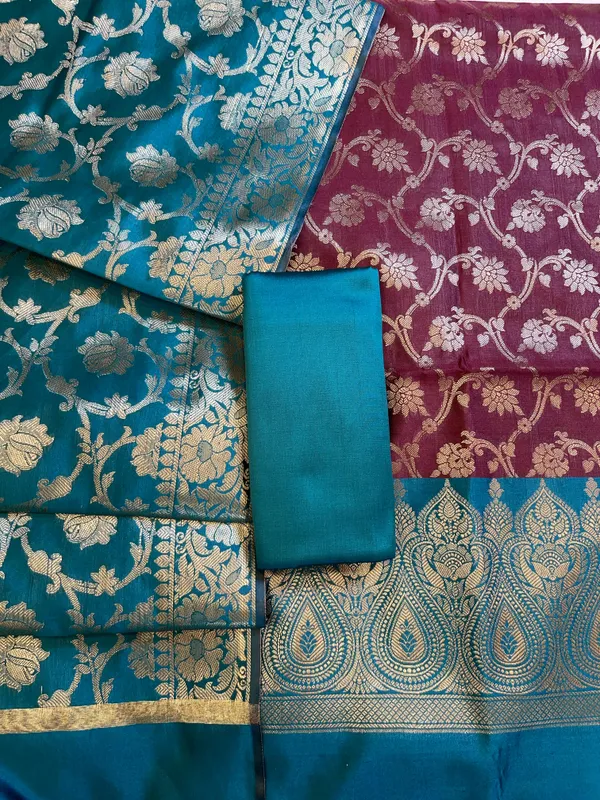 Maroon_Art_Silk_Floral_Zari_Jaal_Contrast_Banarasi_Suit_with_Seagreen_Dupatta_625AJ_TPT23