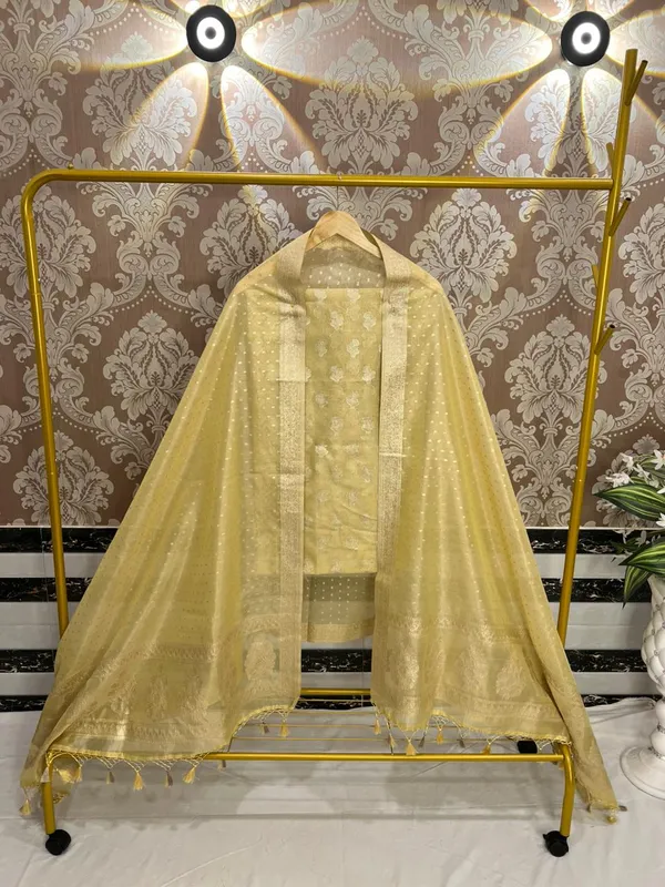 Light_Yellow_Tissue_Silk_Zari_Booti_Banarasi_Suit_with_Polka_dot_traditonal_Border_Dupatta_1500ASG_TSU4