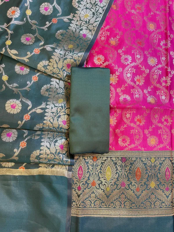 Pink_Art_Silk_Floral_Zari_Mina_Jaal_Contrast_Banarasi_Suit_with_Darkgreen_Dupatta_625AJ_TPT17