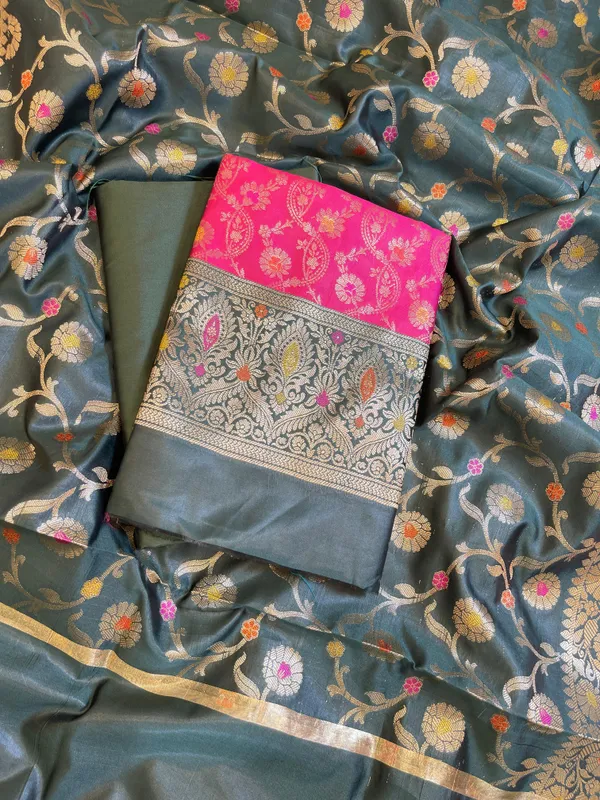 Pink_Art_Silk_Floral_Zari_Mina_Jaal_Contrast_Banarasi_Suit_with_Darkgreen_Dupatta_625AJ_TPT17