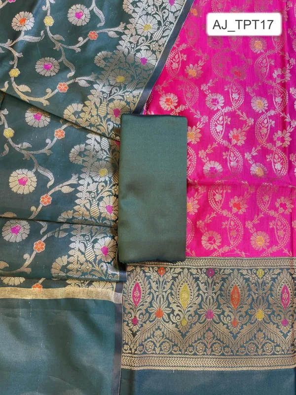 Pink_Art_Silk_Floral_Zari_Mina_Jaal_Contrast_Banarasi_Suit_with_Darkgreen_Dupatta_625AJ_TPT17
