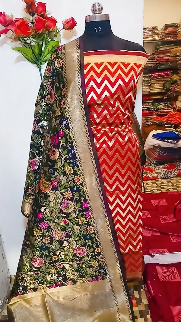 Red_Katan_Silk_Zig-Zag_With_Multicolor_Mina_Jaal_Dupatta_Banarasi_Suit_Set_Skl_Kz9