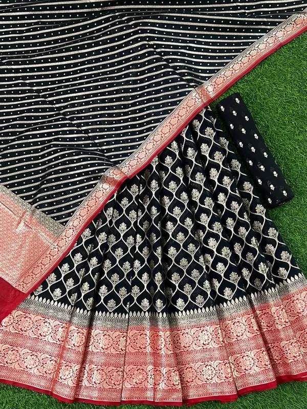 Jet_Black_Chanderi_Lehenga_Set_With_Leheriya_Red_Border_Dupatta_250PNJ_LNG25