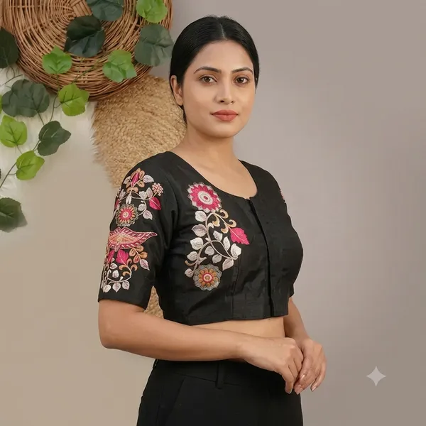 Black_Art_Silk_Floral_Embroidered_Blouse_For_Women