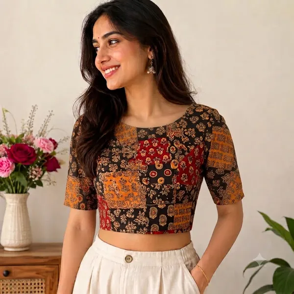 BLACK_FULLY_STICHED_PRINTED_COTTON_BLOUSE_AJRAKH_PRINT