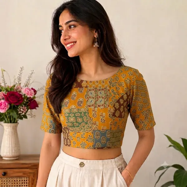 MUSTARD_FULLY_STICHED_PRINTED_COTTON_BLOUSE_AJRAKH_PRINT