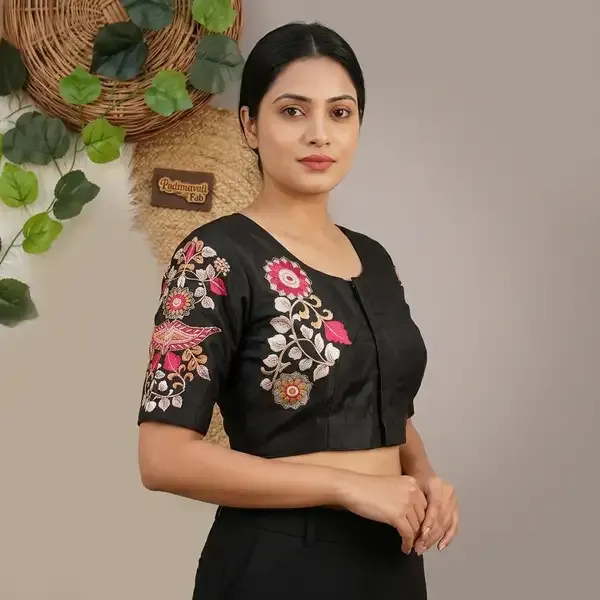 Black_Art_Silk_Floral_Embroidered_Blouse_For_Women