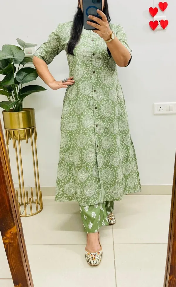Mint_Green_Block_Print_Cotton_Kurta_Palazzo_Set_Palazzo_Set_For_Women