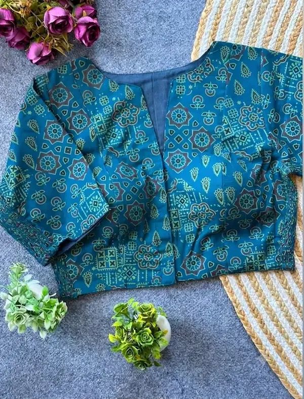 Blue_Poly-Cotton_Smocked_Geometric_Print_Blouse_For_Women