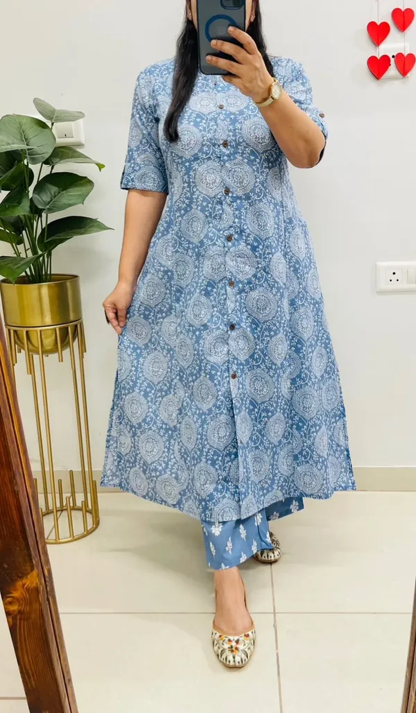 Blue_Printed_Kurti_With_Matching_Pants_-_Ethnic_Wear_Set