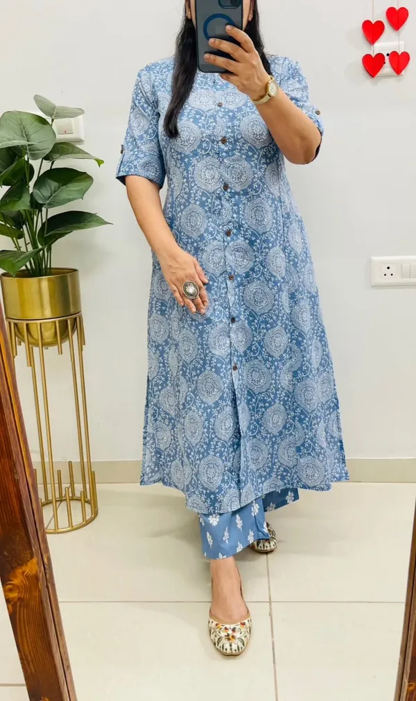 Blue_Printed_Kurti_With_Matching_Pants_-_Ethnic_Wear_Set