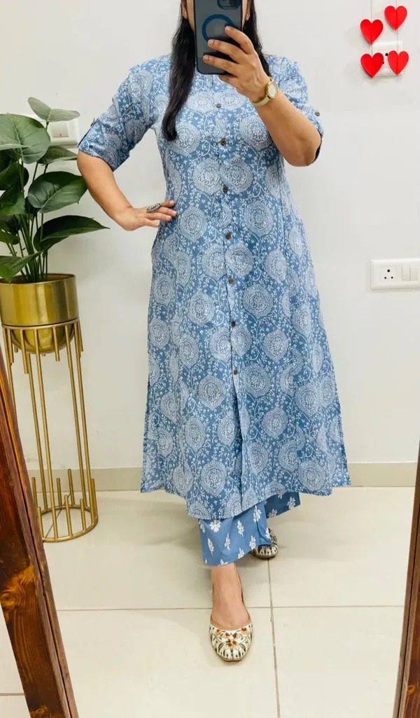 Blue_Printed_Kurti_With_Matching_Pants_-_Ethnic_Wear_Set