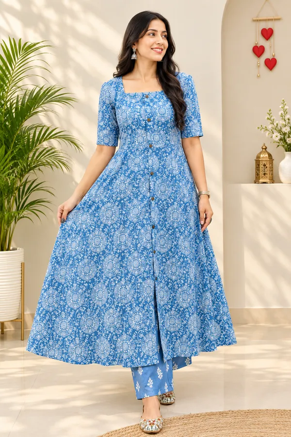 Blue_Printed_Kurti_With_Matching_Pants_-_Ethnic_Wear_Set