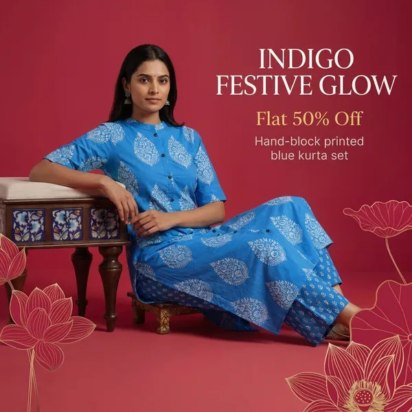 Blue_Hand_Block_Print_Cotton_Kurta_Palazzo_Set_Set_With_Paisley_Motifs