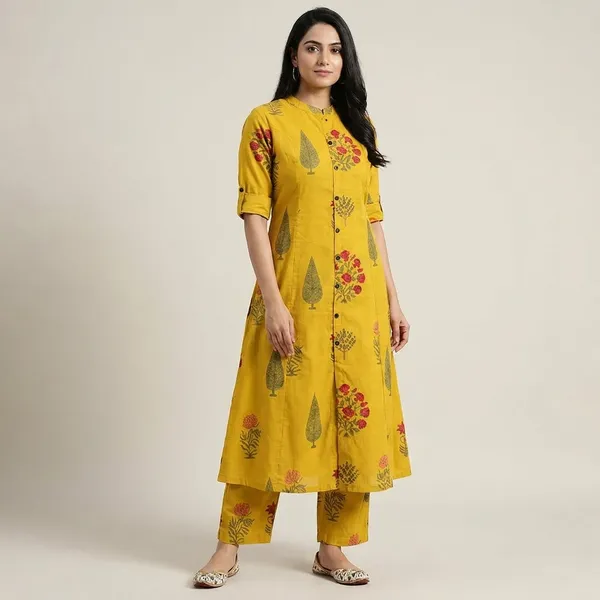 Yellow_Floral_Printed_Kurta_Palazzo_Set_Palazzo_Set_With_Details