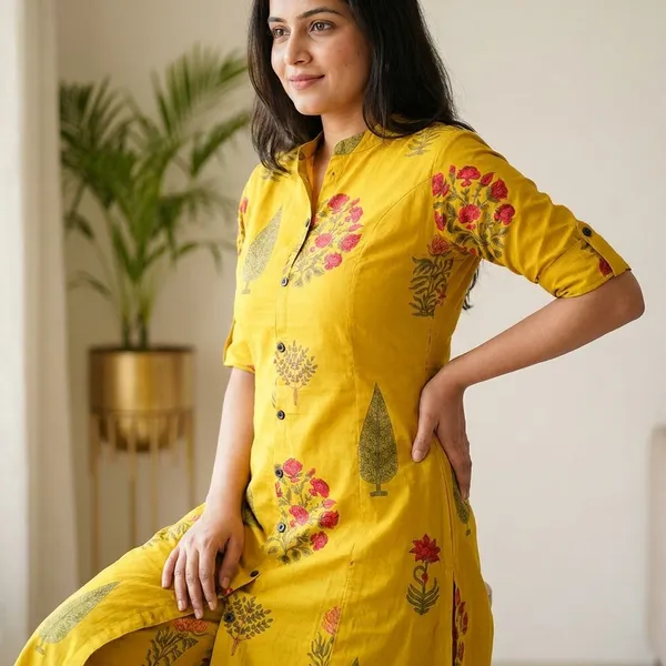 Yellow_Floral_Printed_Kurta_Palazzo_Set_Palazzo_Set_With_Details