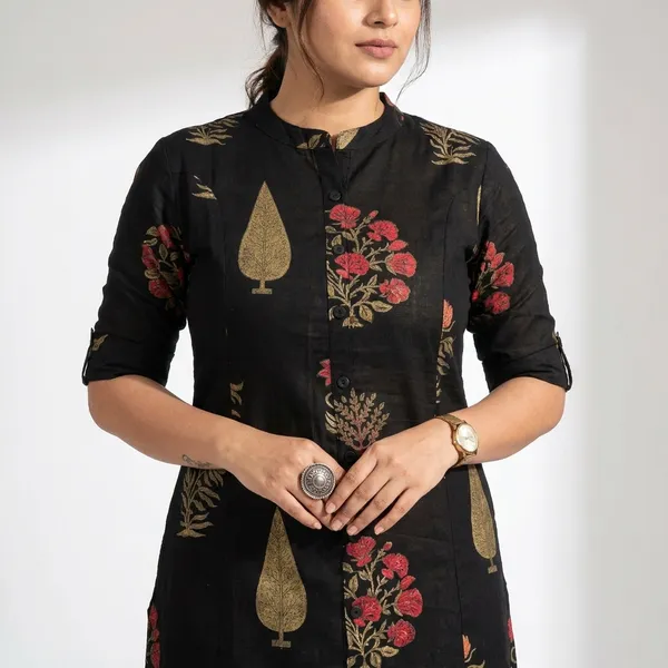 Black_Floral_Printed_Kurta_Palazzo_Set_Set_For_Women