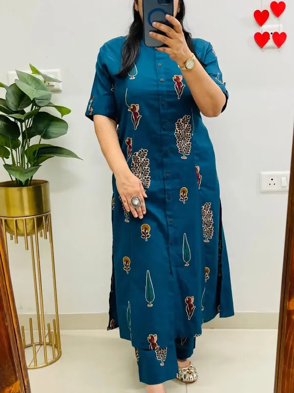 BLUE_CORDSET_KURTI_WITH_MATCHING_PANTS