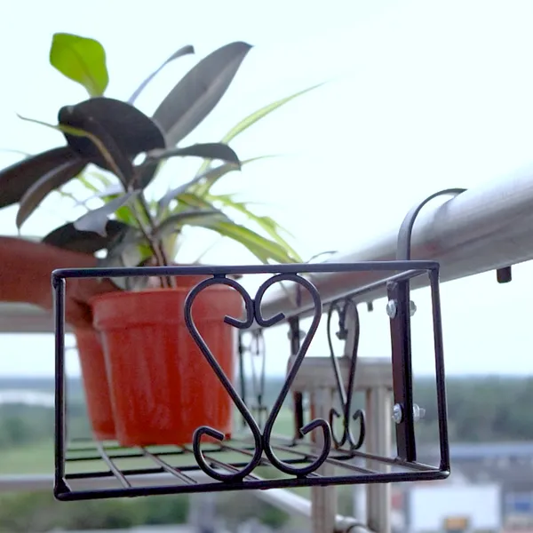 Railings_Pot_Stand/Flower_Plant_Display_Stand_for_Multiple_Plants_Balcony_(Fixed_Hanger_-_Black)_(DVPOT-18B-FX)