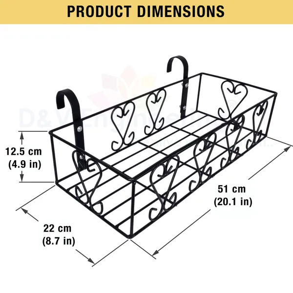 Railings_Pot_Stand/Flower_Plant_Display_Stand_for_Multiple_Plants_Balcony_(Fixed_Hanger_-_Black)_(DVPOT-18B-FX)