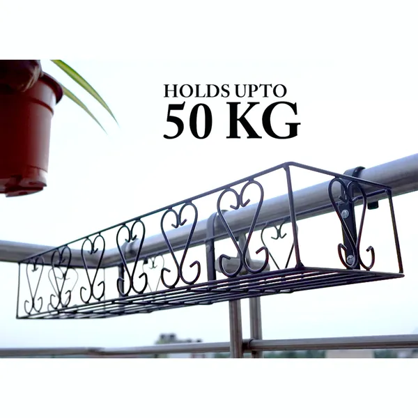 Railings_Pot_Stand/Flower_Plant_Display_Stand_for_Multiple_Plants_Balcony_(Fixed_Hanger_-_Black)_(DVPOT-18B-FX)